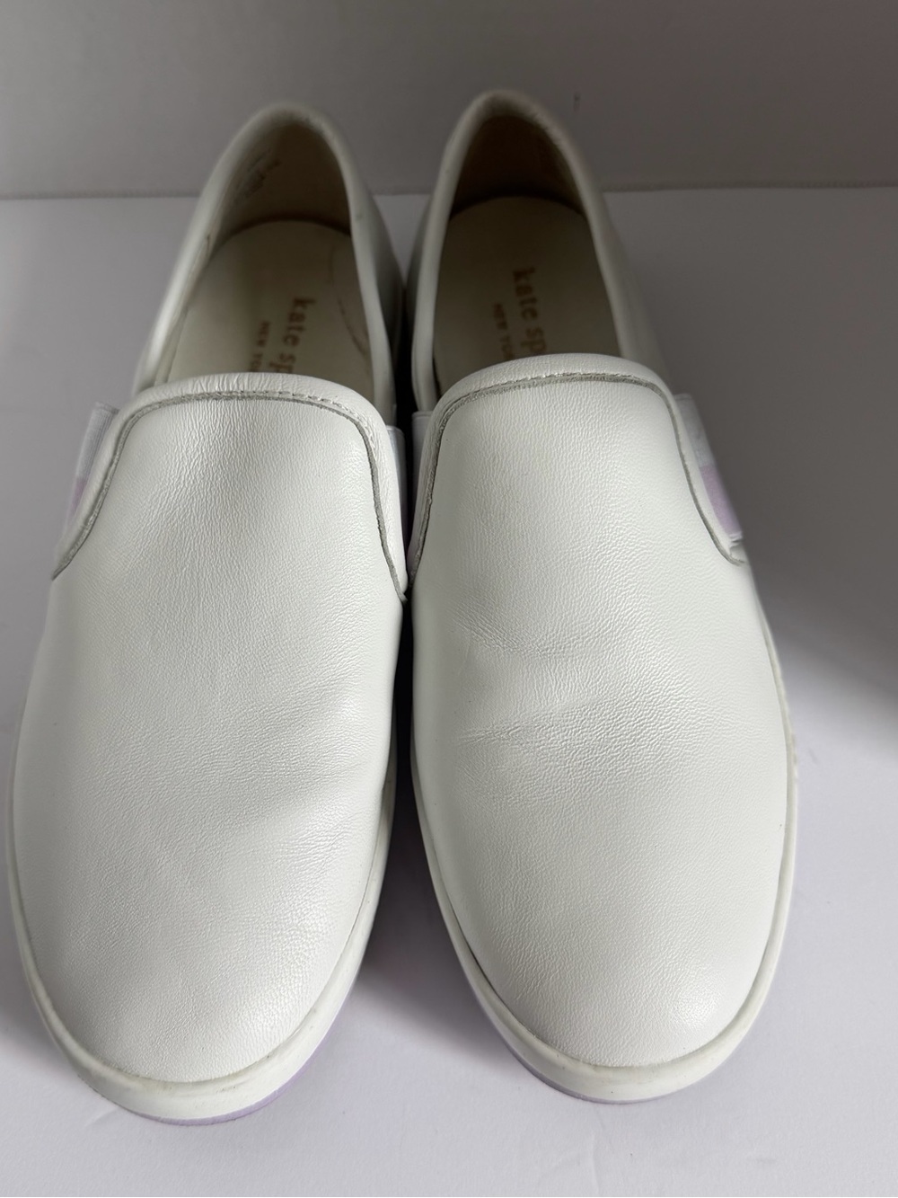 kate spade White Slip-On Leather Sneakers with Pastel Accent